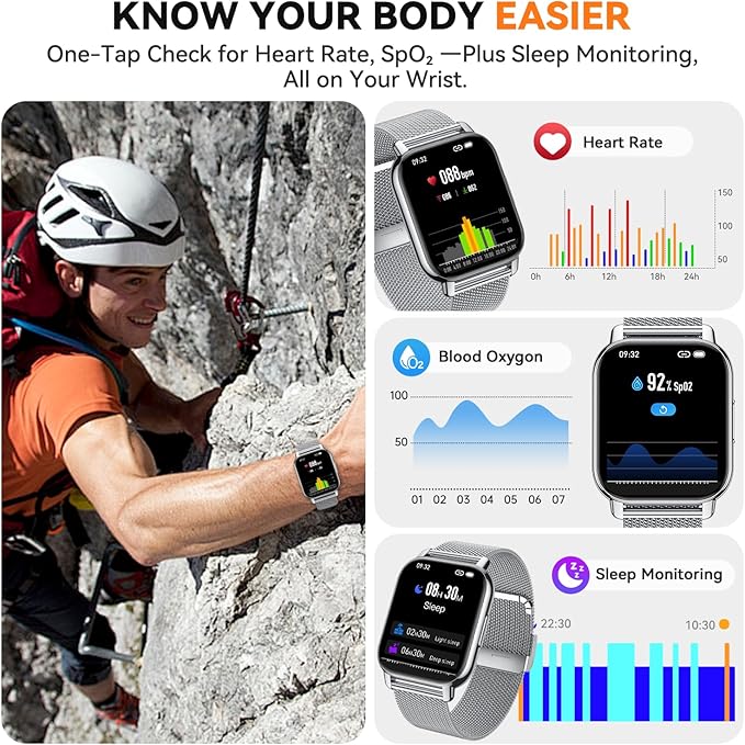 Smart Watch for Women(3 Bands), Smartwatch Fitness Tracker with Bluetooth Calls & AI Voice Control, 1.85’’ HD Screen, Heart Rate/SpO2 Monitor, Sleep Tracker, Compatible with Android iOS (Silver)