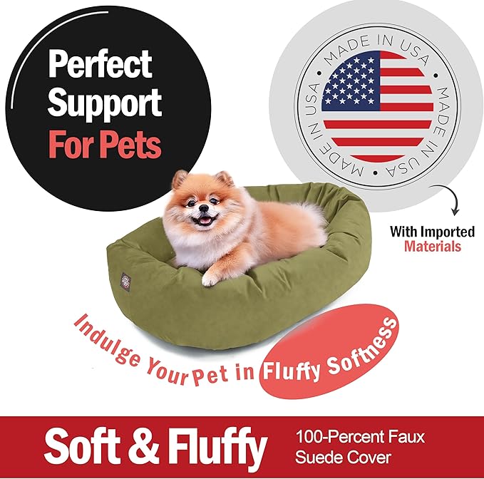 Majestic Pet 24 Inch Suede Calming Dog Bed Washable 24x19x7 (Inch) – Cozy Soft Round Donut Dog Bed with Spine Support for Dogs to Rest Their Head - Pet Bed Small – Sage (2025)