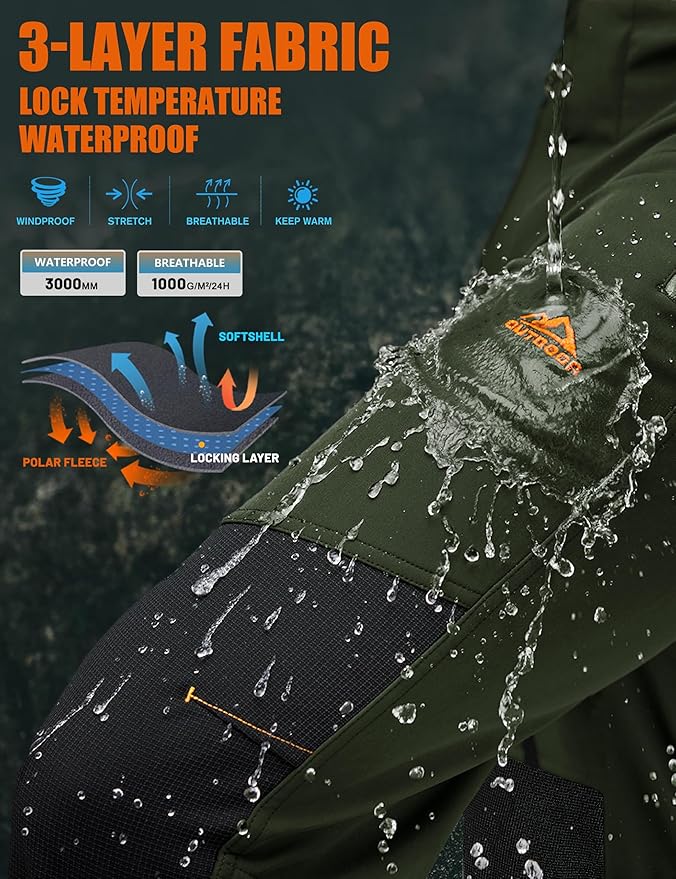 TACVASEN Men's Snow Ski Pants Fleece Lined Winter Pants for Men Water Resistant Thermal Snowboard Hiking Hunting Work