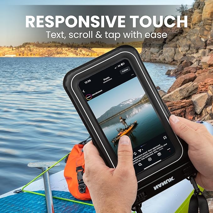 NANUK Waterproof Phone Pouch – IP68 Floating Underwater Dry Bag for Snorkeling & Beach – Touchscreen Case with Adjustable Crossbody Strap, Dual Pockets – Fits All Smartphones (9.45" x 5.43") – Black