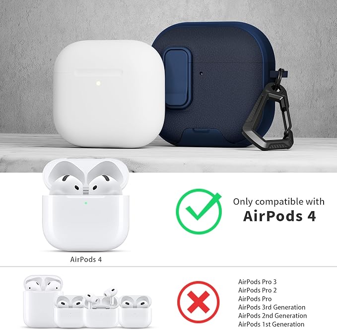 for AirPods 4 Case with Lock,TPU Leather Texture Protective Durability Anti-Lost & Shockproof Protective Cover Accessories with Cleaning Kit in Keychain for Apple AirPods 4 Generation (Midnight Blue)