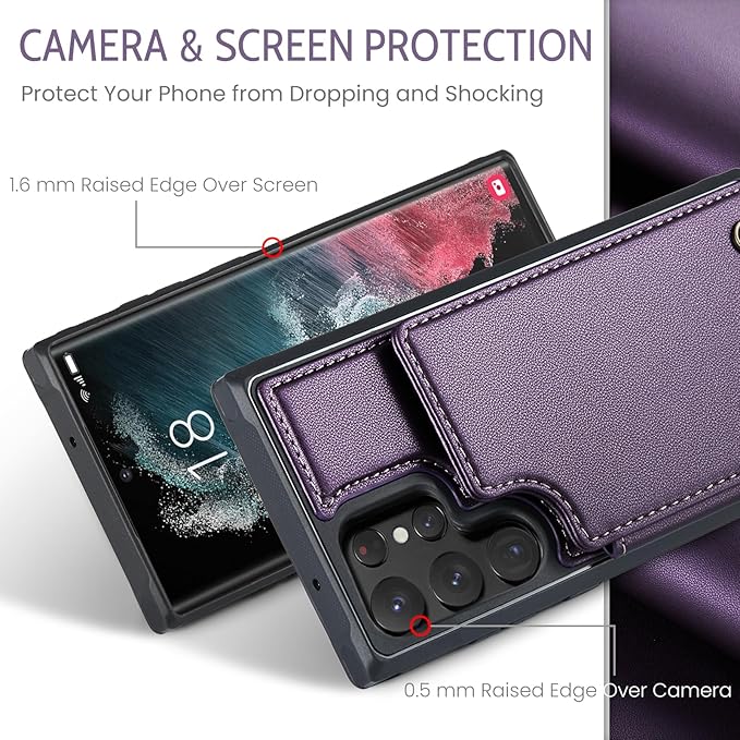 Bemal for Samsung Galaxy S22 Ultra Wallet Case with Card Holder, RFID Blocking, Shockproof Leather Kickstand for Men and Women, Durable Protective Phone Cover for 6.8", Purple