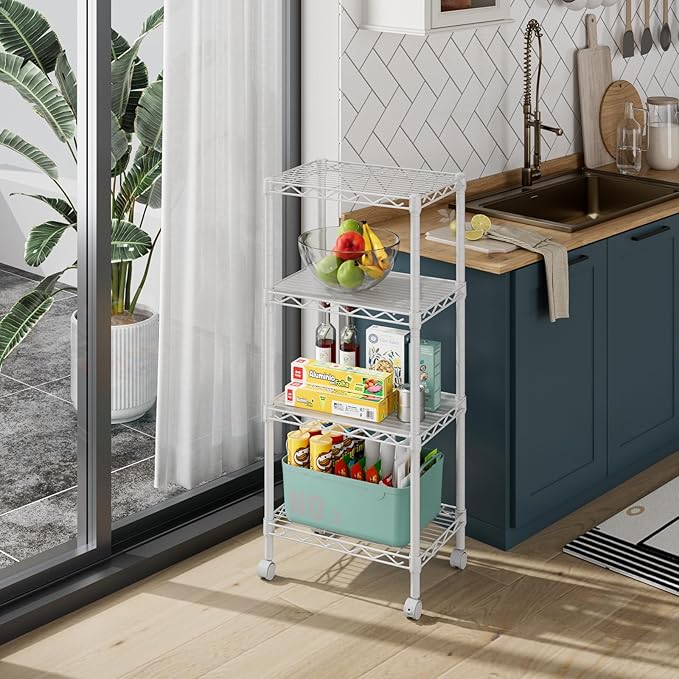 4 Tier Adjustable Storage Shelves Metal Utility Shelf Wire Shelving Unit Organizer Rack for Home Kitchen Office Bathroom Pantry Room 12" D x 18" W x 44" H