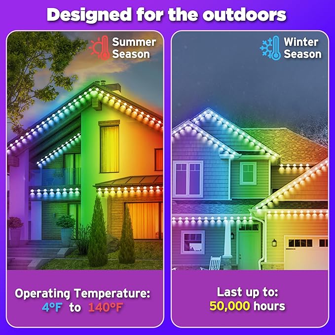 300FT Smart RGB Outdoor Lights - IP67 Waterproof LED Strip Lights with App/Remote Control, for Holiday Decor, Garden, Patio & Home Accent Lighting (Permanent Installation)