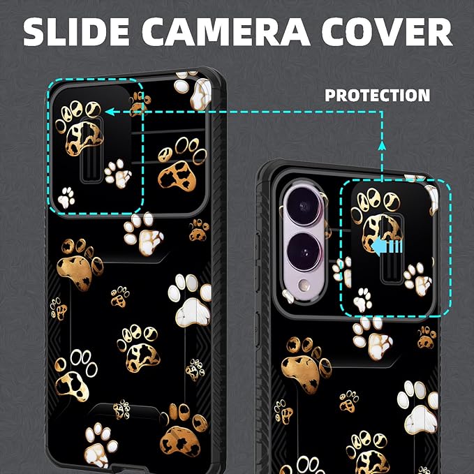 for Galaxy S25 Edge Case Built in Slide Camera Lens Cover,Heavy Duty Shockproof Protection Dual Layer Case for Samsung Galaxy S25 Edge 2025,Cute Dog Paw Prints