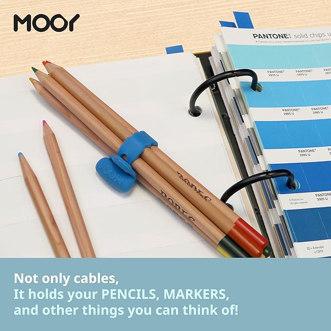 MOOY CLINGMAN Cable Organizer, Cable Management Cable Ties, Reusable, Silicone Rubber, Set of 3, Colorful, Super Stretchable, Never Get Lost (Blue)
