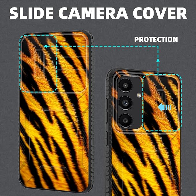 for Galaxy S26 Case Built in Slide Camera Lens Cover,Heavy Duty Shockproof Protection Dual Layer Case for Samsung Galaxy S26 6.3" 2026,Tiger Texture Print