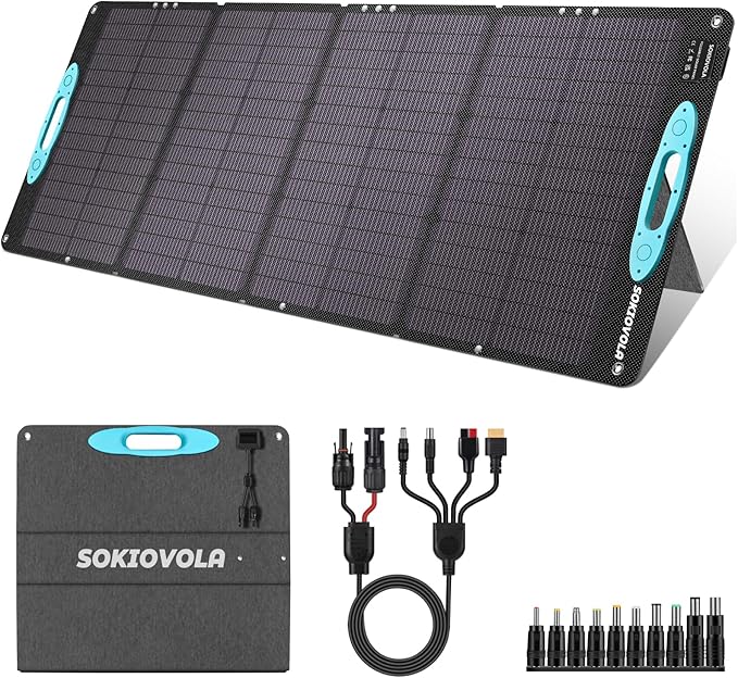 160W 18V Portable Solar Panels for Power Station,25% High Conversion Efficiency ETFE Foldable Solar Panel Charger with Adjustable Kickstand Solar Panel for Camping Outdoor RV Trailer Car