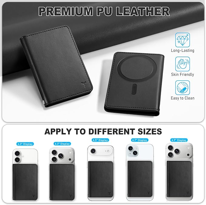 TUCCH for Magsafe Wallet with 6 Card Holders, RFID Blocking [Clear ID Window] PU Leather Men Women Folio Magnetic Phone Wallet for iPhone 17/16/15/14/13/12/Plus/Air/Pro/Pro Max Series, Black