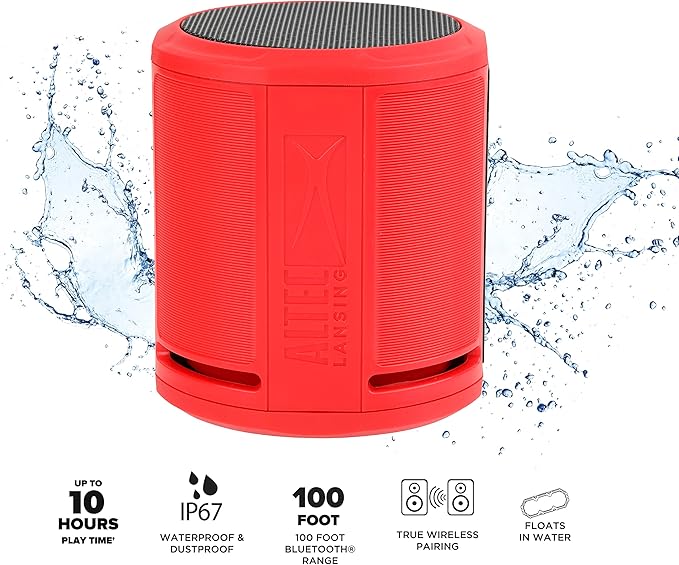 Altec Lansing HydraOrbit - Waterproof Bluetooth Speaker, Lightweight & Portable Speaker for Travel & Outdoor Use, Red