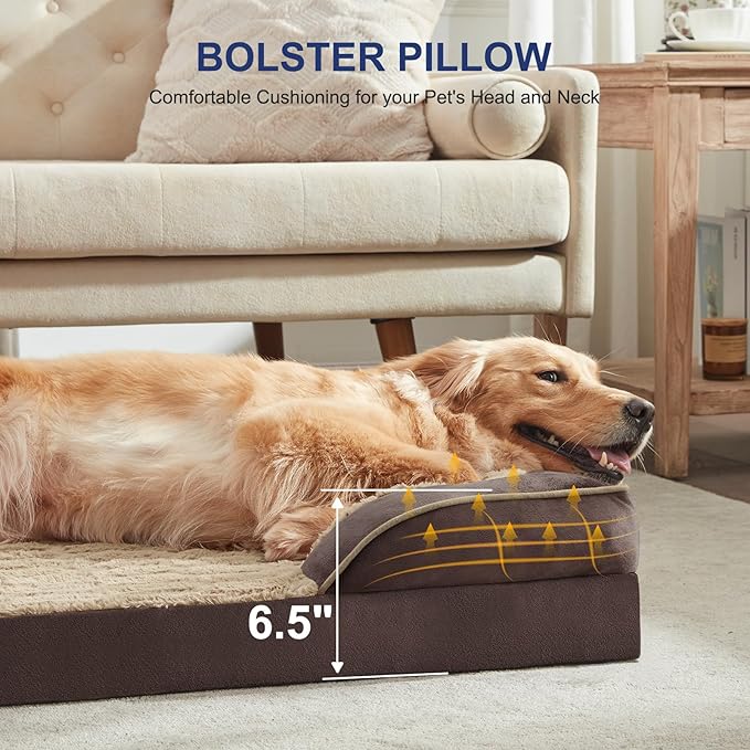 FURTIME Orthopedic Dog Bed for Small Dogs - Waterproof Dog Sofa Beds Small, Supportive Foam Pet Couch Bed with Removable Washable Cover, Waterproof Lining and Nonskid Bottom, Khaki