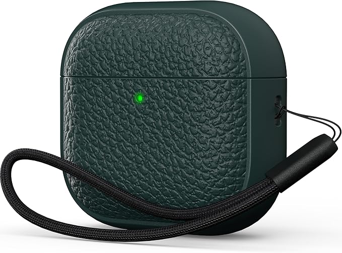 R-fun for Airpods 4 Case, Soft TPU (Leather-Like Design) Drop Protection Cover for Men and Women with Lanyard and Cleaner Kit, Compatible with Apple Latest Airpods 4th Gen(USB-C)(2024)-Green