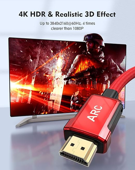 Silkland 4K HDMI ARC Cable for Soundbar, 4K 60Hz HDMI 2.0 Cable 6.6ft, (18Gbps, ARC, HDCP 2.2, HDR, 3D), High Speed Ultra HD, Compatible for Samsung, Vizio, Sono, Bose, LG Sound bar, UHD TV, Red