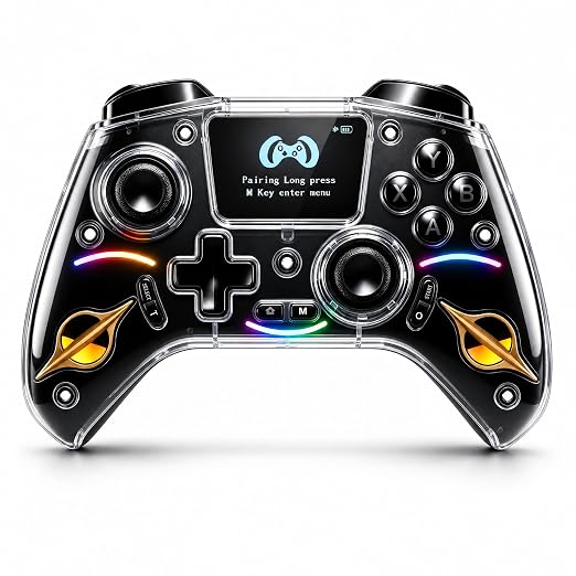 Morostron Wireless Controller for PC and Steam Games, Switch/Switch 2/iOS/Android Compatible, Interactive Screen, Hall Sticks, RGB, 1200mAh, Black