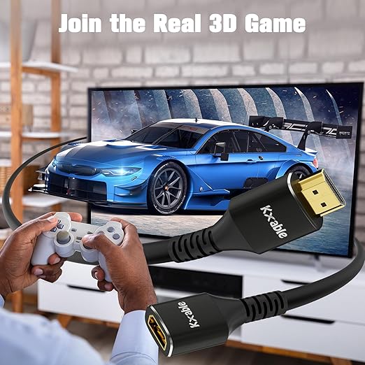 8K HDMI Extension Cable 15 FT, HDMI 2.1 Ultra High Speed Male to Female Cord Adapter, 26AWG OFC Conductor, Compatible with Roku TV Stick PS5 PS4 Xbox Laptop PC Player Google Chromecast Wii U HDTV