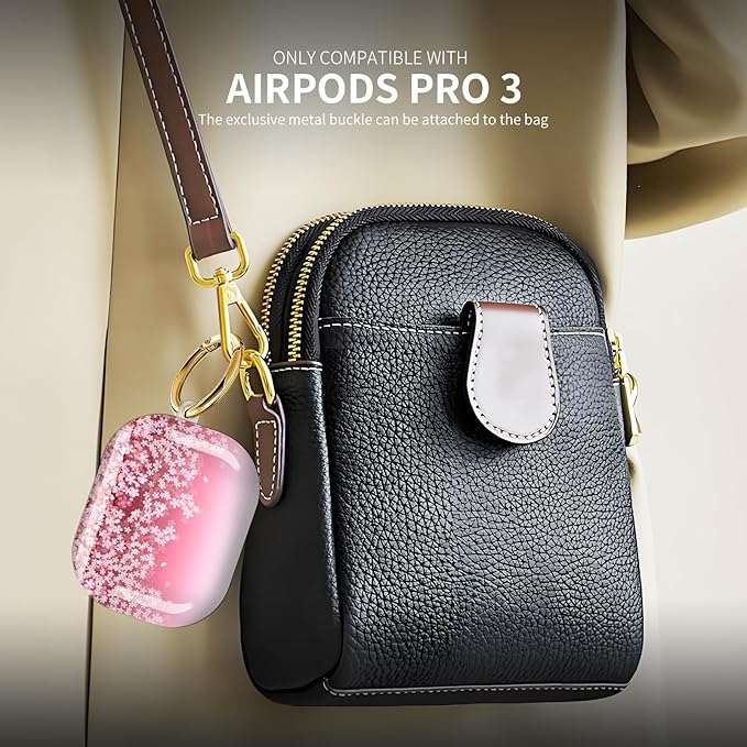 Compatible with AirPod Pro 3 (2025),Cute Case Cover for Women & Men, Full Protection Shockproof Hard Case with Keychain, Wireless Charging Case Accessories(Cherry Blossom)