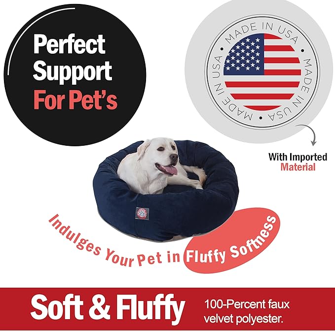 Majestic Pet Large Dog Bed, Washable Orthopedic Donut Cuddle Bed for Big Dogs, Calming Pet Bed with Bolster Support,Micro-Velvet Villa Navy Blue 40x29x9 Inch