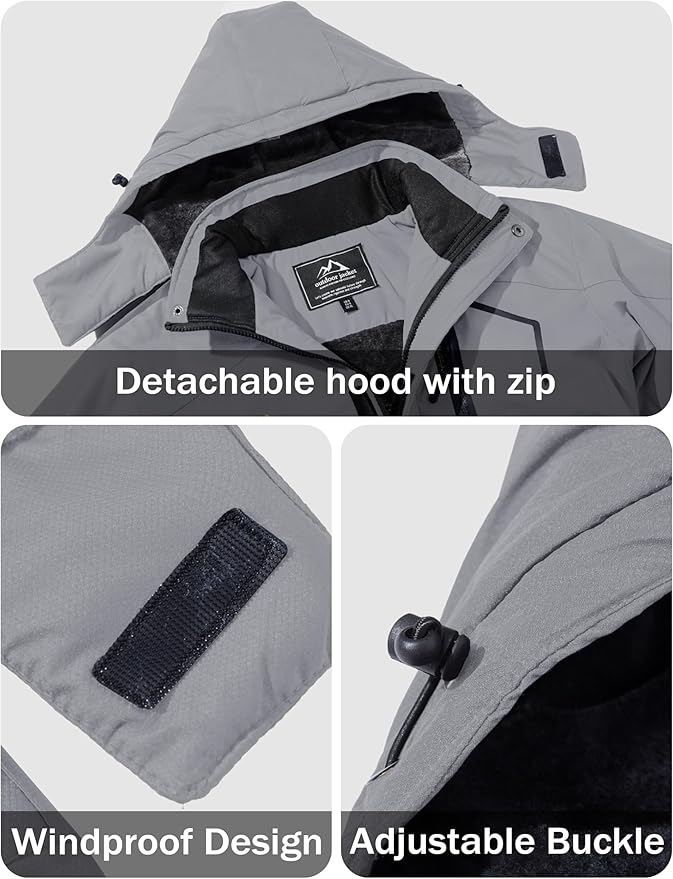 MAGCOMSEN Men's Winter Coats Water Resistant Ski Snow Jacket Warm Fleece Jacket Parka Raincoats With Hood Multi-Pockets