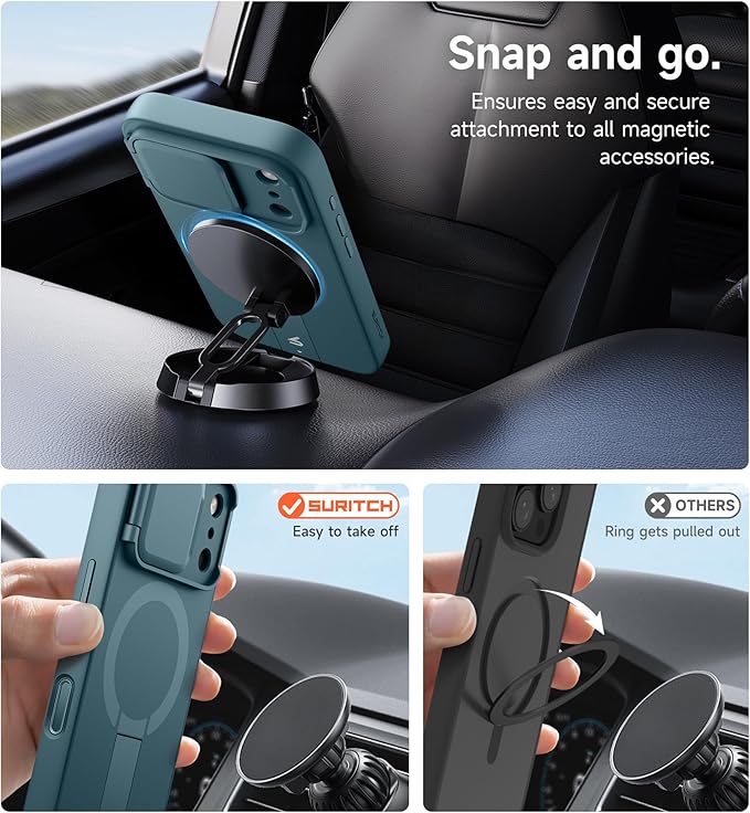 SURITCH for iPhone 17 Pro Case with Camera Control Cover, Camera Cover and Adjustable Kickstand, Compatible with MagSafe, Shockproof Bumper Protective Cases 6.3 Inch, Lake Green