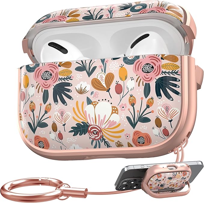 Maxjoy for AirPods Pro 2nd/1st Generation Case, Cute AirPod Pro 2 Case with Safety Lock Hard iPod Pro Cover for Women Men with Keychain for AirPod Pro Cover(2023/2022/2019), Flower