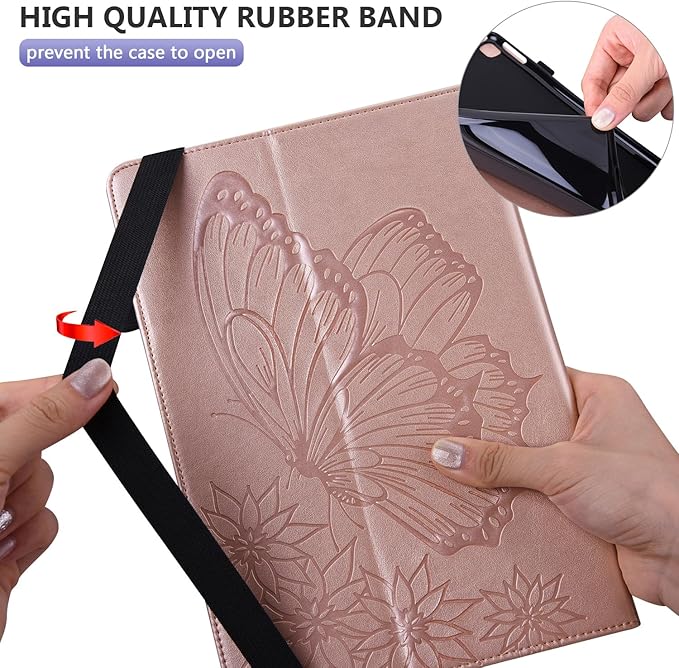 Dteck for Fire Max 11 (13th Generation) Tablet Case 11" 2023, PU Leather Protective Fold Stand Case with Adjustable Viewing Angles, 4 Card Slots, Cute Butterfly Lightweight Slim Folio Case, Rosegold