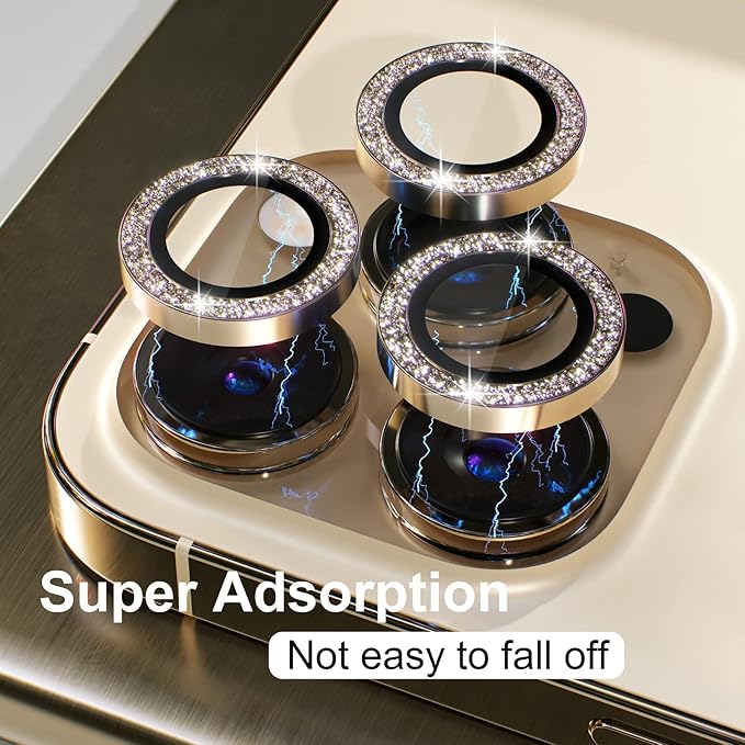 Misea [3+1] for iPhone 14 Pro/iPhone 14 Pro Max Camera Lens Protector Bling, 9H Tempered Glass Camera Cover Screen Protector Metal Individual Ring Protector Decoration Accessories, Gold Glitter