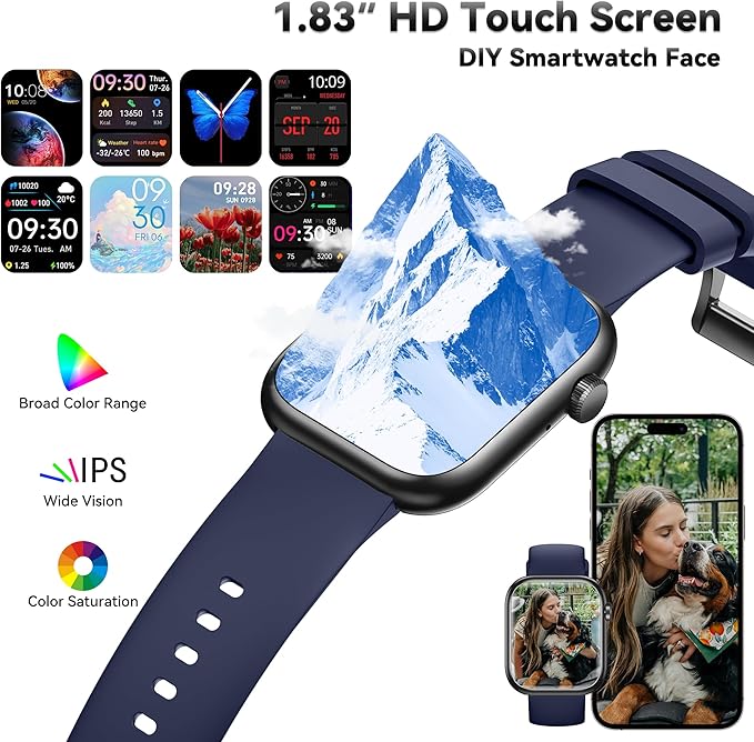 Smart Watch for Men Women(Answer/Make Call), 1.83" Fitness Watch with Heart Rate/Blood Pressure/Blood Oxygen, Pedometer, Sleep Tracker,120+ Sport Modes, IP68 Waterproof Fitness Tracker for Android iOS