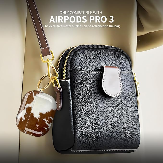 Compatible with AirPod Pro 3 (2025),Cute Case Cover for Women & Men, Full Protection Shockproof Hard Case with Keychain, Wireless Charging Case Accessories(Fur Cow Leather)