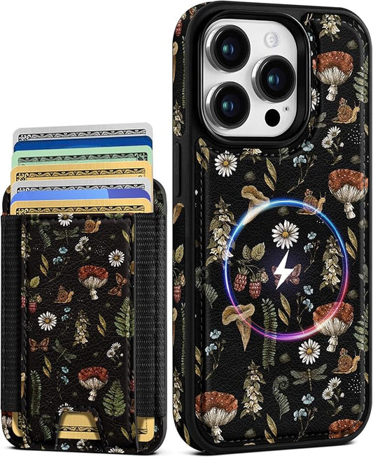 Shorogyt for iPhone 12 Pro Max Case Wallet - Fits 5 Cards, Compatible with Magsafe Detachable Magnetic Credit Card Holder Leather Cardholder Cute Phone Cover Women Girls for Apple 12 ProMax, Mushroom