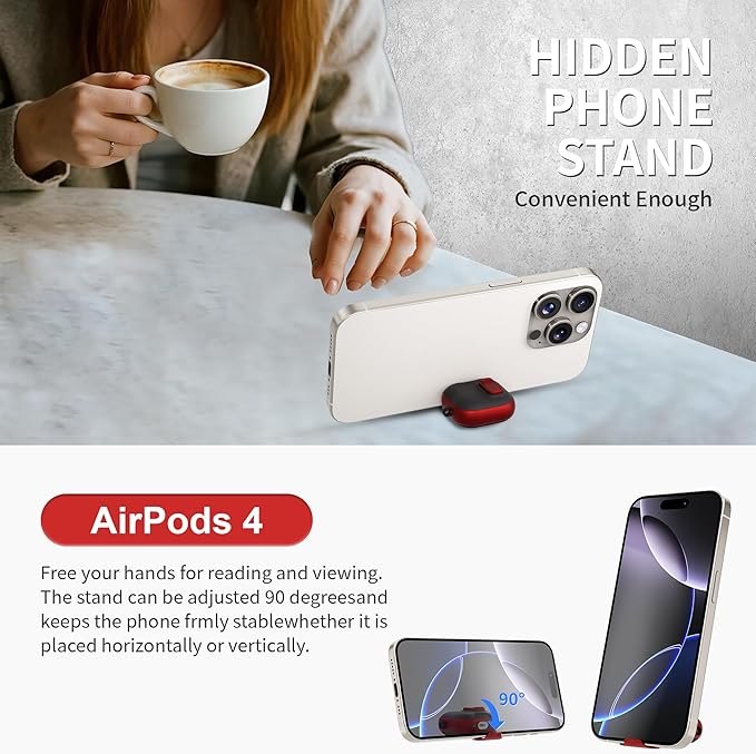 for AirPods 4 Case with Lock,TPU Leather Texture Protective Durability Anti-Lost & Shockproof Protective Cover Accessories with Cleaning Kit in Keychain for Apple AirPods 4 Generation (Red/Black)