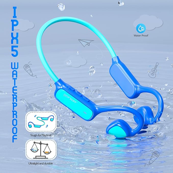 Kids Bluetooth Headphones, Wireless Kids Earbuds with 85dB Volume Limit, Bluetooth5.3, Air Conduction Open-Ear Headphones, 20-Hour Playtime, with Built-in Mic for Toddlers, Boys and Girl (Blue)