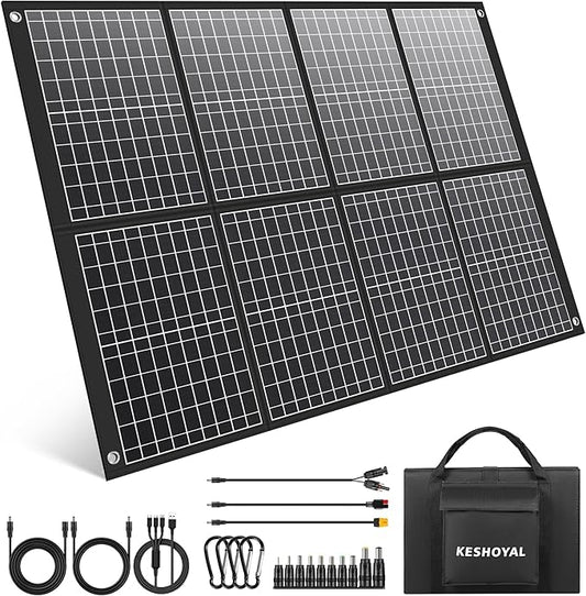 100W Portable Solar Panel, Foldable Monocrystalline Solar Charger with 18V DC & USB Outputs, IP65 Waterproof Folding Solar Panels for Portable Power Station, Camping, RV, Off-Grid, Hiking