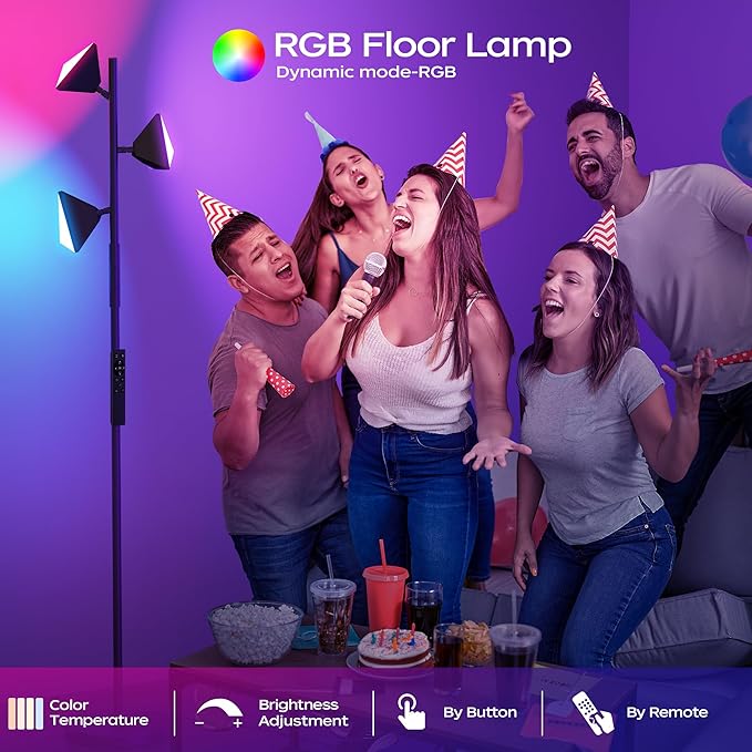 36W RGBCW Floor Lamp, Color Changing LED Tree Floor Lamp, Stepless Dimmable Tall Standing Lamp with Remote & Touch Control, 2700K-6500K Modern Floor Lamps for Living Room, Bedroom, Gaming Room -Silver