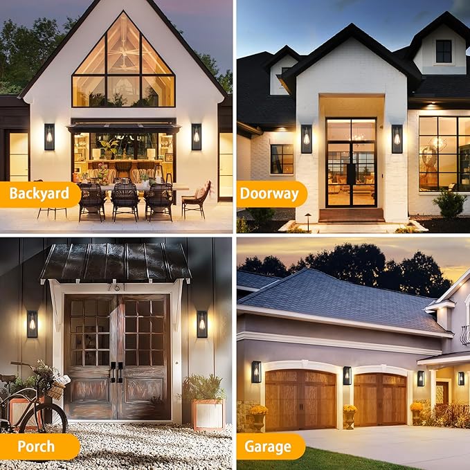 Black Exterior Lighting Fixtures 2Pack, 12.6'' Waterproof Outdoor Wall Sconce Porch Lights Exterior, Outdoor Coach Lights for Garage with Clear Glass Shade, Exterior Outside Lights for House