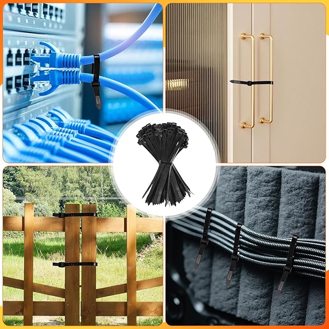 8''+12''+14''+18'' Zip Ties Assorted Sizes, 500 Pack 200 LBS Black Cable Ties - Heavy Duty Nylon Wire Ties, Self-Locking, UV Resistant for Indoor/Outdoor Use
