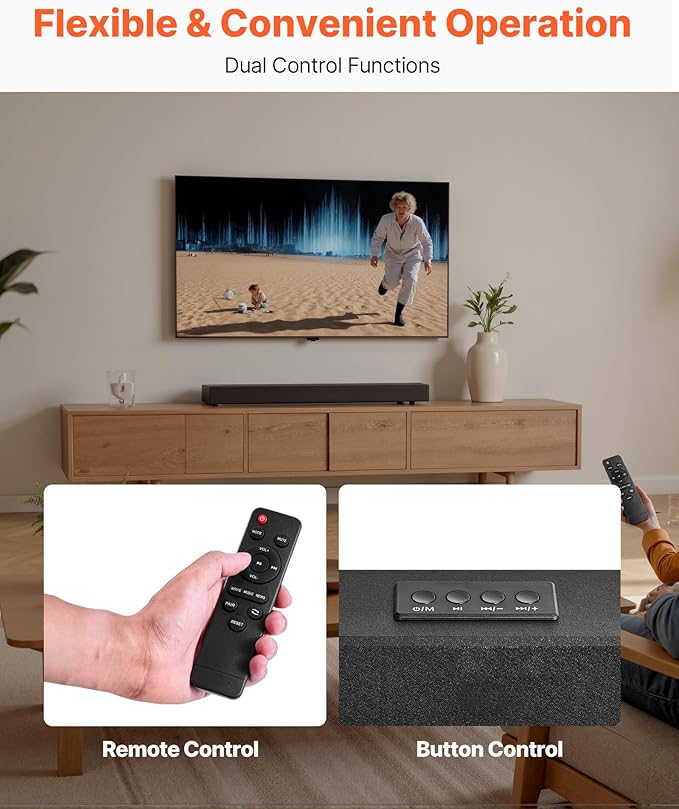 VEVOR Sound Bar for Smart TV, 2.0 Channel, 24-Inch Compact Soundbar TV Speakers for Projector, Bluetooth AUX Connection, Remote Control, Easy Setup, 80W Surround Sound System for PC Home Theater Audio