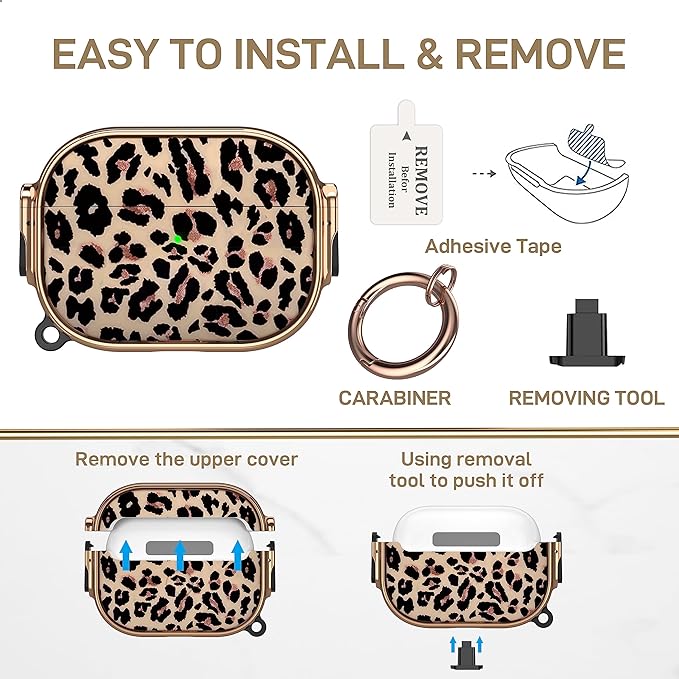 Maxjoy for AirPods Pro 2nd/1st Generation Case with Lock, Cute AirPods Pro 2 Case Lock Protective Hard AirPod Pro Cover for Women Men with Keychain for Airpod Pro (2023/2022/2019), Leopard