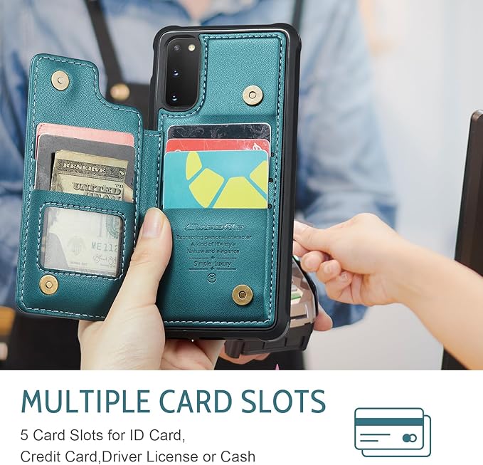 Bemal for Samsung Galaxy S20 FE Wallet Case with Card Holder, RFID Blocking, Shockproof Leather Kickstand for Men and Women, Durable Protective Phone Cover for 6.5", Bluish Green