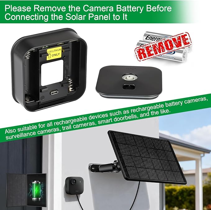 6W Solar Panel for Blink Camera, Solar Charger with Battery Compatible with Blink Outdoor 4(4th Gen)/(3rd Gen) XT3/XT2/XT Camera, with USB-C to Micro USB Port Adapter, 9.8ft Cable, IP66 Waterproof