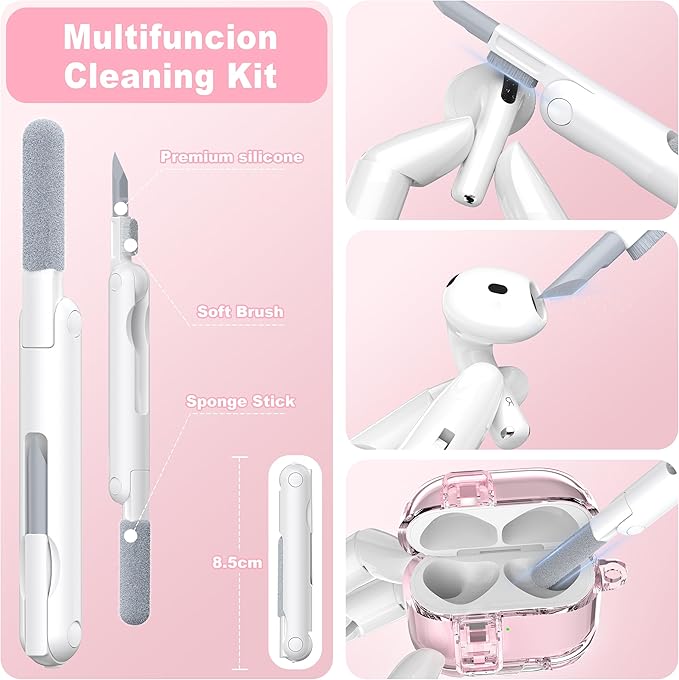 for AirPods 4th Generation Case Cover 2024, Military-Grade Shockproof Transparent Anti-Yellowing, Charging Port Dust-Proof & Stand Design with Cleaning Kit for AirPods 4 Case, Crystal Pink
