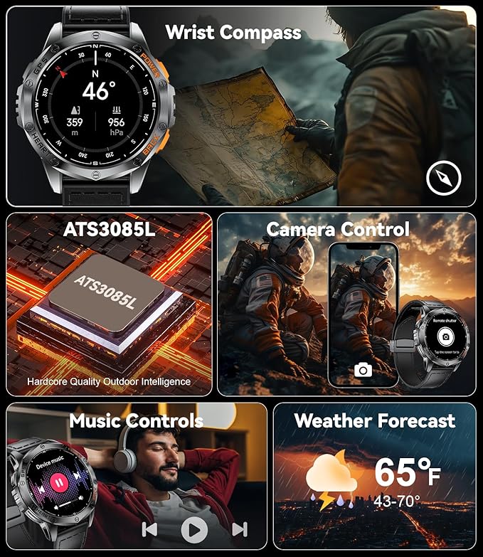 LIGE DM1 GPS Military Smart Watch for Men (Answer/Make Calls), 100+ Sports Modes Fitness Tracker, LED Flashlight/Compass/45 Days Battery/IP68 Waterproof 1.43'' AMOLED Smartwatch for Android iOS