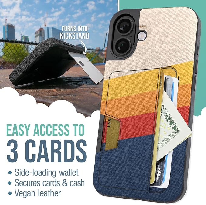 Smartish® iPhone 16 Plus Wallet Case - Wallet Slayer Vol 2 [Slim + Protective] Credit Card Holder w/Kickstand - Drop Tested Hidden Card Slot Cover Compatible w/Apple iPhone 16 Plus - Striped Up