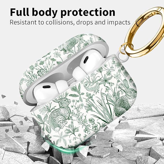 Compatible with Airpod pro 2nd/1st Generation Case Cover with Gold Round Keychain Cute Pattern Hard & Anti Slip Cover for Men Women & Girls（Funny Bunny）