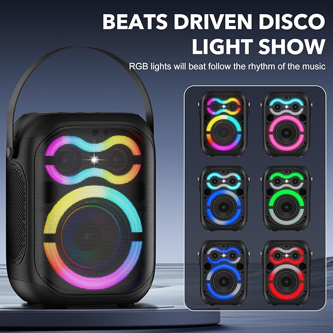 Portable Bluetooth Speakers 80W Big Powerful Wireless Outdoor Loud Stereo Deep Bass Sound Boombox TWS Home Party Speaker with Subwoofer LED Lights