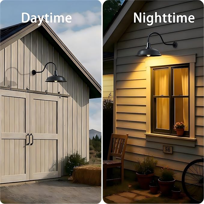 15 Inch Gooseneck Barn Light Outdoor, Matte Black Farmhouse Wall Light for Porch and Garage, ETL Listed, Weather-Resistant, E26 Base, Easy Install