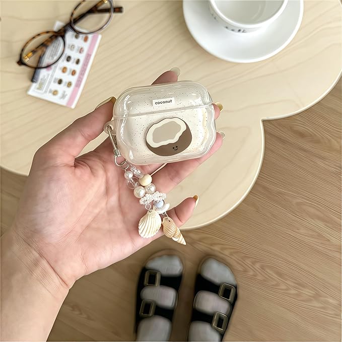 SGVAHY for AirPods 4 Case with Keychain Cute Coconut Pattern Design Soft Silicone Cover for Women Girls Anti-Fall Shockproof Protective Case for AirPods 4th Generation