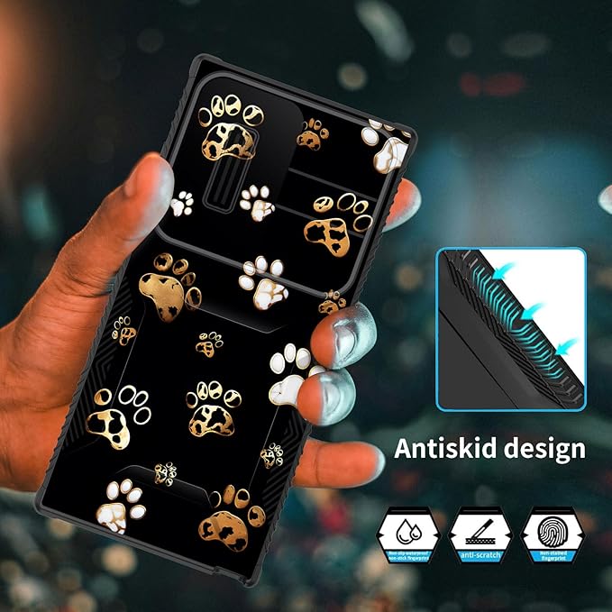 for Galaxy S25 Ultra Case Built in Slide Camera Lens Cover,Heavy Duty Shockproof Protection Dual Layer Case for Samsung Galaxy S25 Ultra 6.9" 2025,Cute Dog Paw Prints