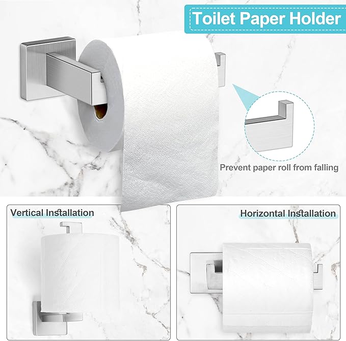 Herogo 5 Pieces Bathroom Accessories Set, Brushed Nickel 16 Inch Bathroom Hardware Bath Towel Bars Set for Wall Mounted, Including Stainless Steel Toilet Paper Holder, Hand Towel Racks, Hooks & Ring