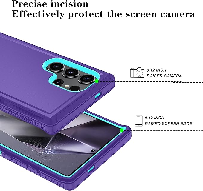 ONOLA Compatible with Samsung Galaxy S24 Ultra Case with HD Screen Protector, Heavy Duty Shockproof & Dropproof 3-Layer Cover Phone Case,PurpleSkyBlue