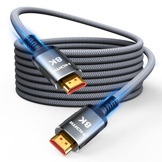 Snowkids 8K HDMI Cable 25 FT Grey, 48Gbps Ultra High-Speed HDMI 2.1 Cables Cord, 10K 8K@60Hz, 4K@120Hz Compatible for TV/Laptop/Monitor/PS-5/X-box/Projector/Entertainment, Sound System & More